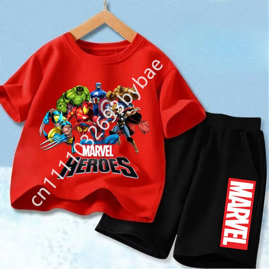 Koszulka Avengers Marvel Heroes dla dzieci – czerwony zestaw z grupą