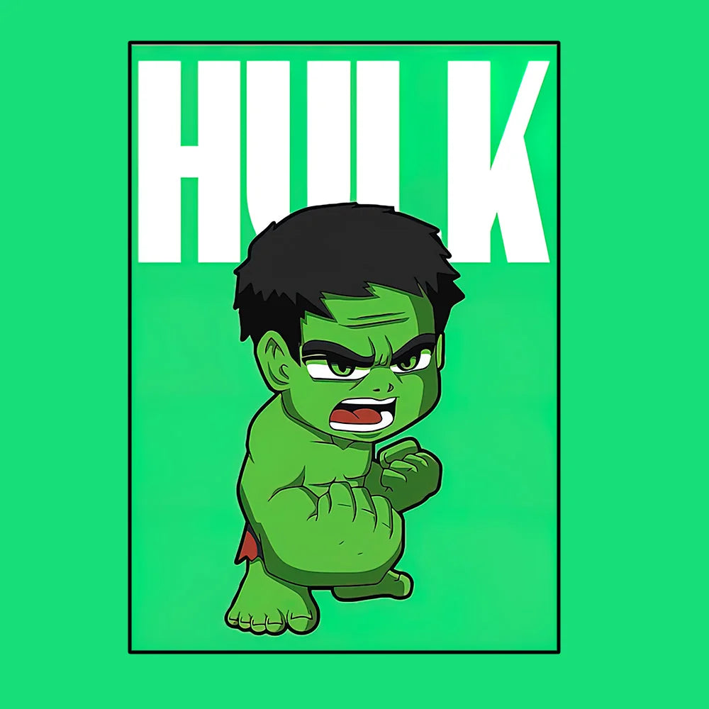 Plakat Avengers Hulk – styl chibi, zielone tło