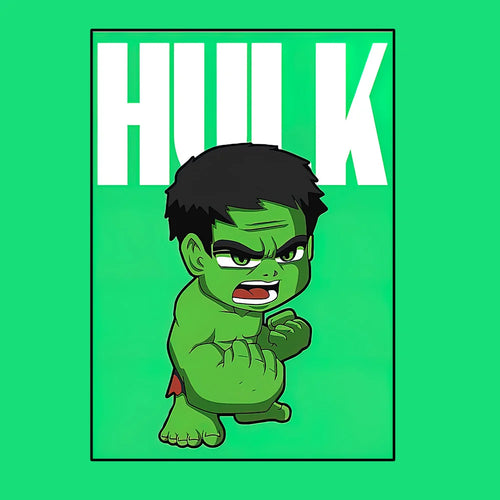 Plakat Avengers Hulk – styl chibi, zielone tło