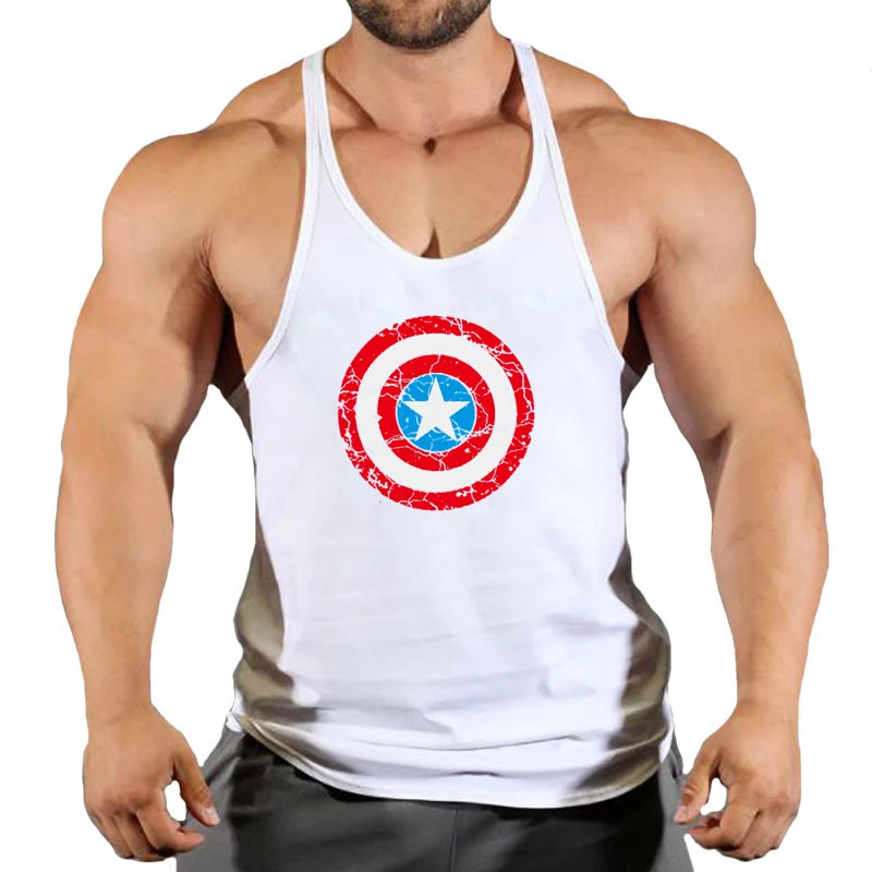 Męski top fitness Captain America — z czerwoną tarczą