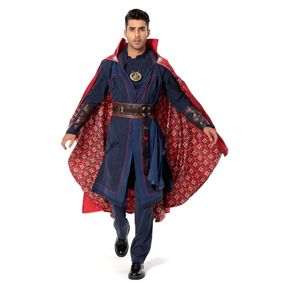 Kostium Doctor Strange – niebieska szata z peleryną lewitacji i peruką