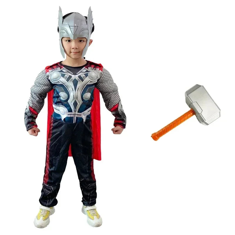 Kostium cosplay Thor dla dziecka - umięśniony kombinezon z młotem