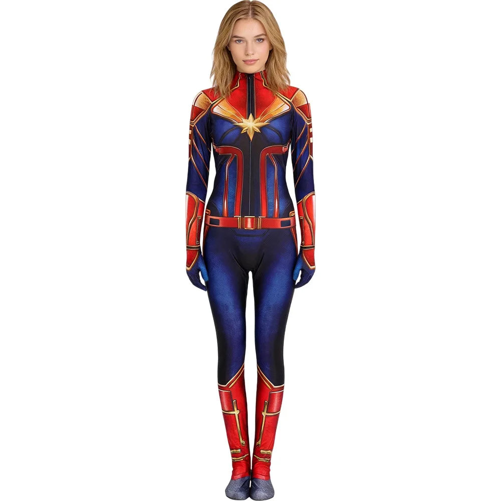Kombinezon cosplayowy Captain Marvel – zentai, niebiesko-czerwony