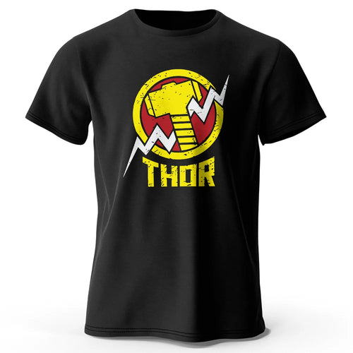 Czarny T-shirt Thor – vintage’owe logo młota i błyskawicy
