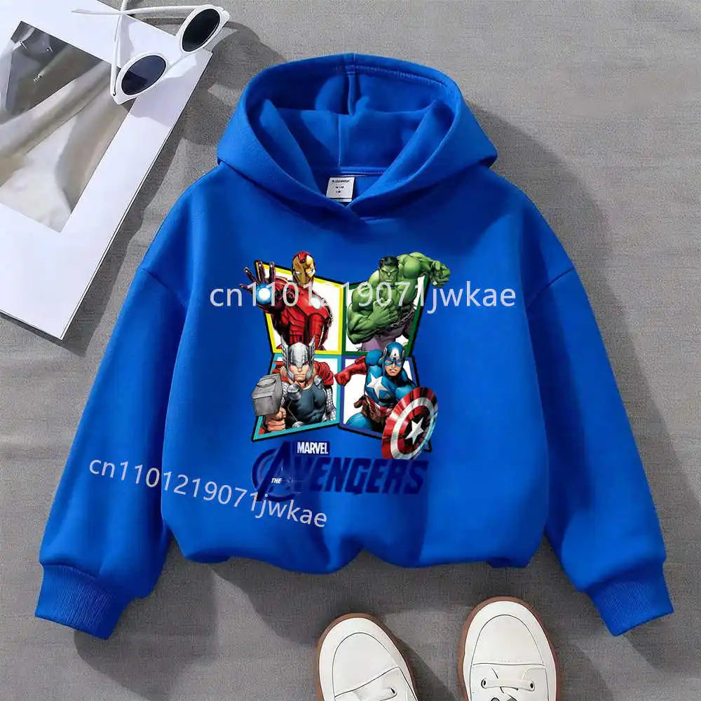 Dziecięca bluza z kapturem Avengers, 4 bohaterów w rombach – niebieska