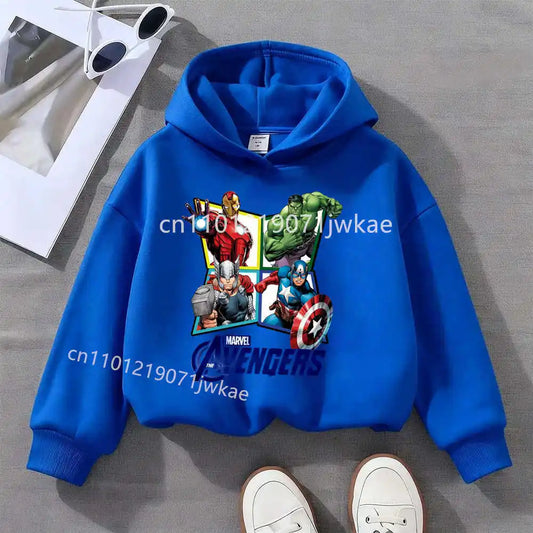 Dziecięca bluza z kapturem Avengers, 4 bohaterów w rombach – niebieska