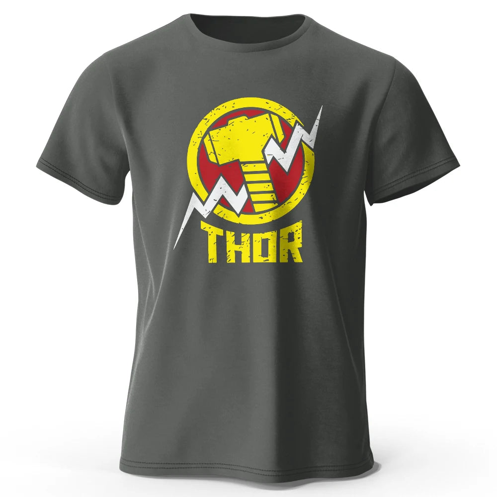 Czarny T-shirt Thor – vintage’owe logo młota i błyskawicy