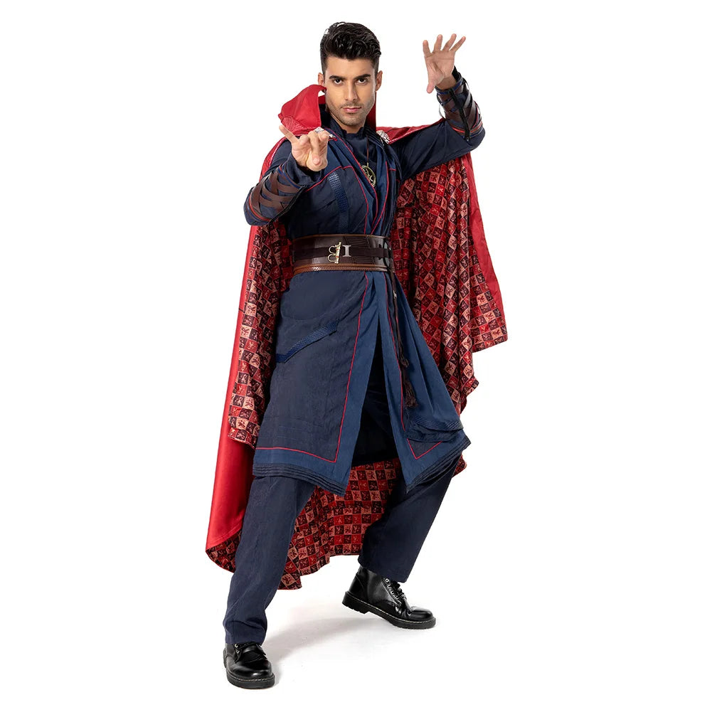 Kostium Doctor Strange – niebieska szata z peleryną lewitacji i peruką