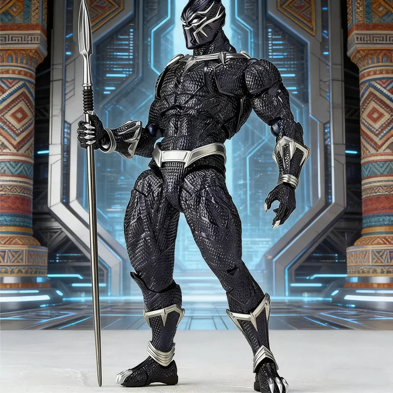Ruchoma figurka Black Panther 3.0 - tekstura łusek, złota, ozdobna włócznia
