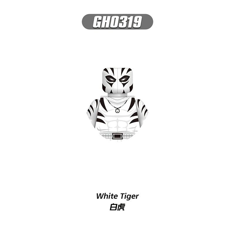Figurka z klocków Building Blocks White Tiger – biało-czarna maska w paski
