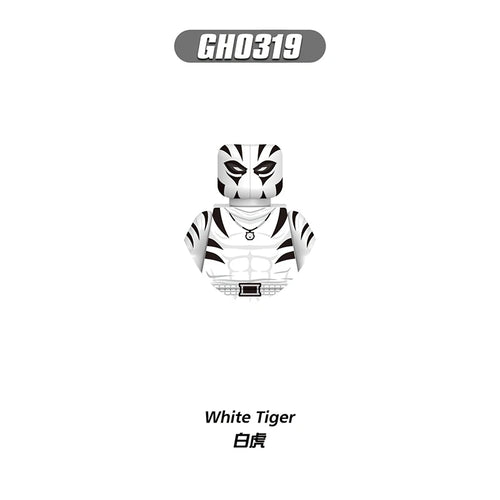 Figurka z klocków Building Blocks White Tiger – biało-czarna maska w paski