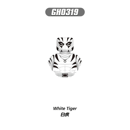 Figurka z klocków Building Blocks White Tiger – biało-czarna maska w paski