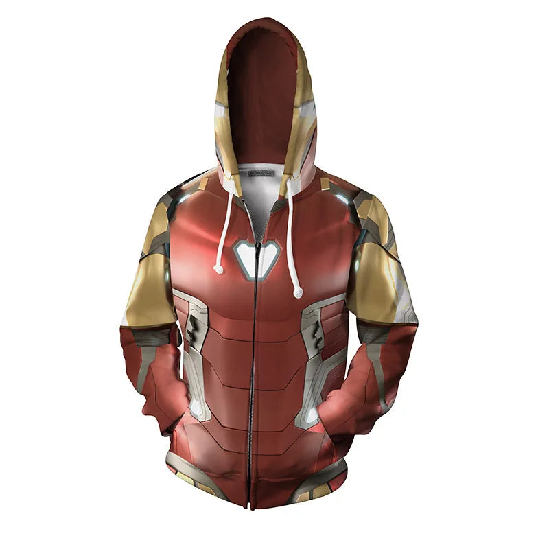 Rozpinana bluza z kapturem Iron Man – nadruk 3D czerwono-złotej zbroi