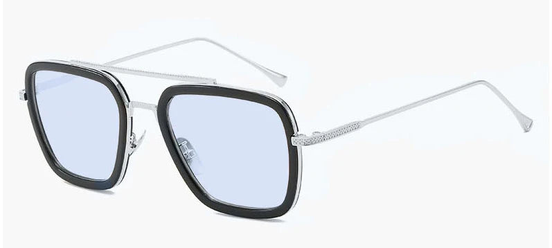 Okulary Avengers Iron Man – styl Edith, srebrne oprawki, niebieskie szkła