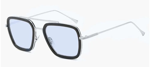 Okulary Avengers Iron Man – styl Edith, srebrne oprawki, niebieskie szkła