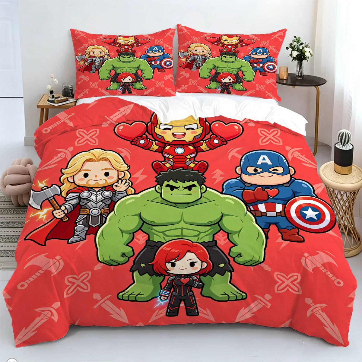 Poszwa na kołdrę Chibi Avengers — czerwone tło