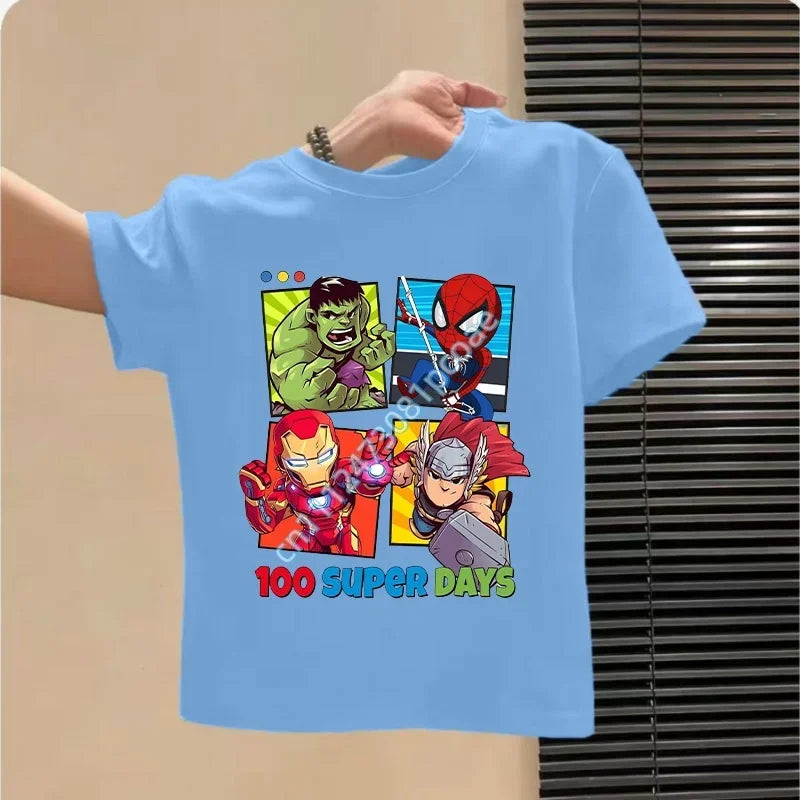 Dziecięcy T-shirt Avengers 100 Super Days - błękitny