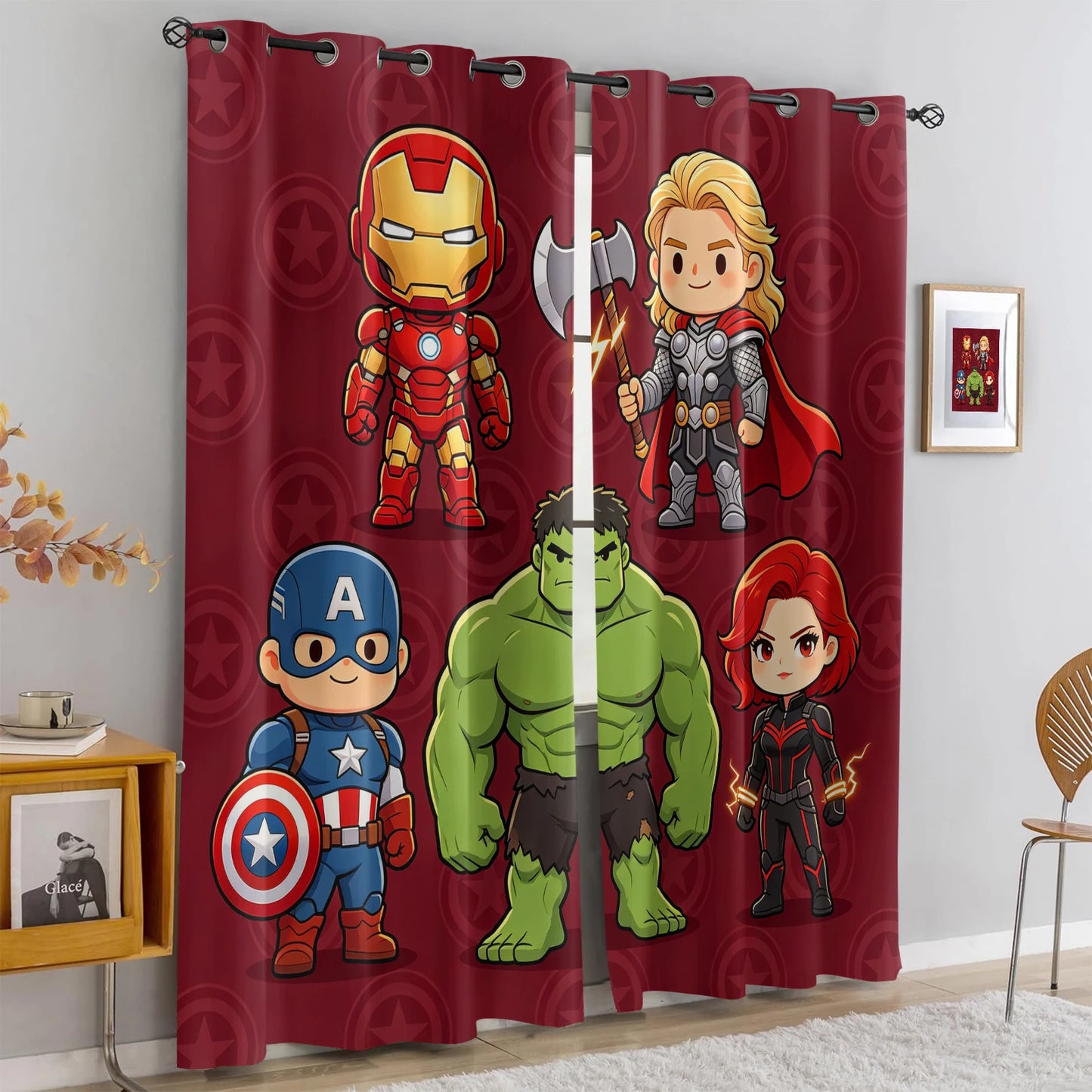 Zasłony Avengers Chibi – zaciemniające, bordowe
