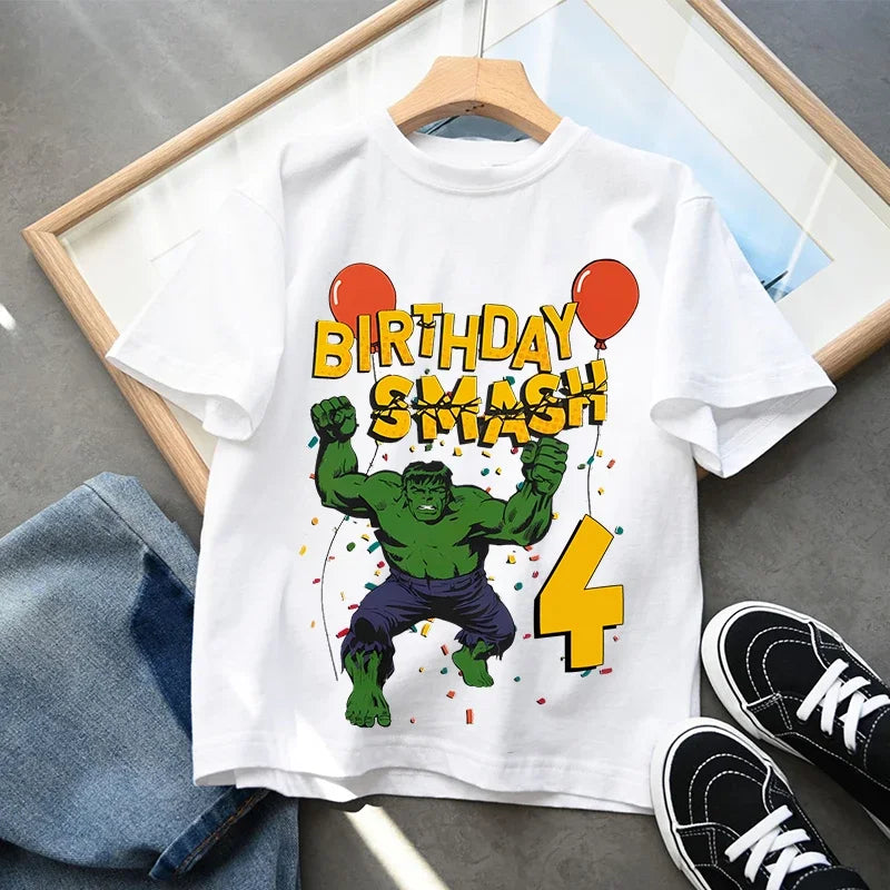 Urodzinowy T-shirt Hulk — Smash z cyfrą, dziecięcy