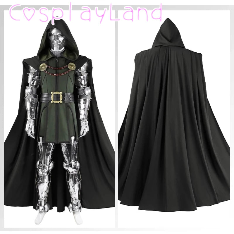Strój Doctor Doom – srebrny kombinezon-zbroja z czarną peleryną
