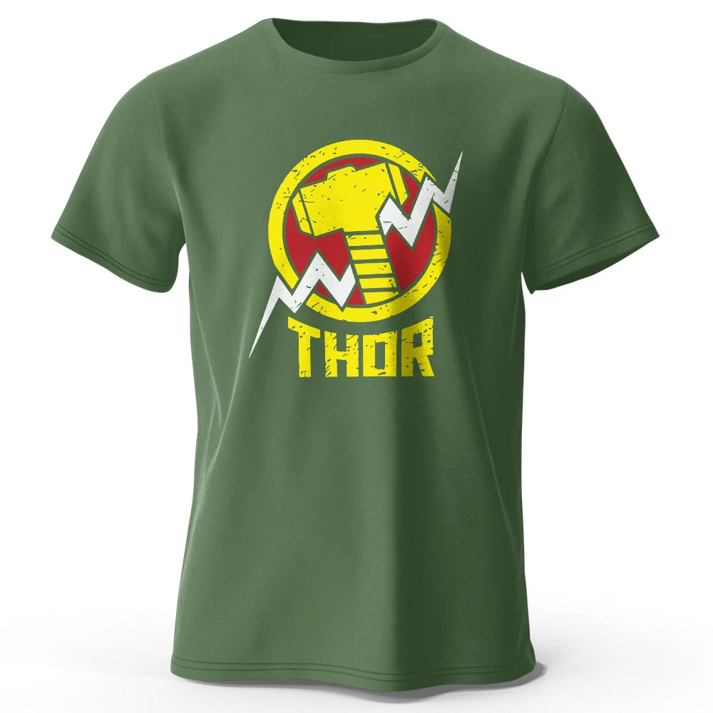 Czarny T-shirt Thor – vintage’owe logo młota i błyskawicy