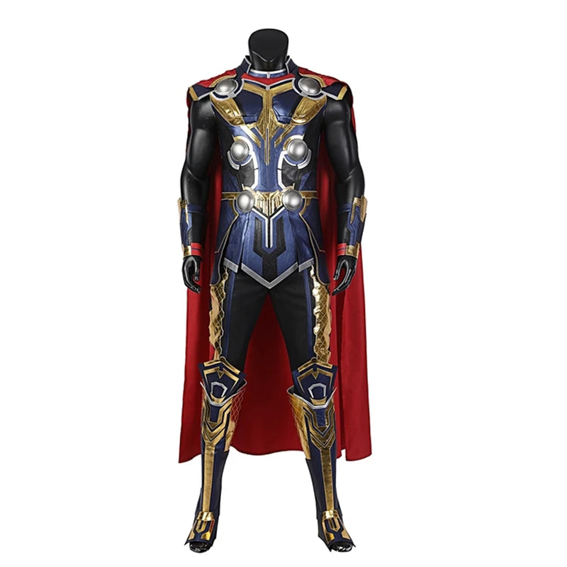 Kostium cosplay Thor: Love and Thunder — kombinezon Odinsona z czerwoną peleryną i zbroją