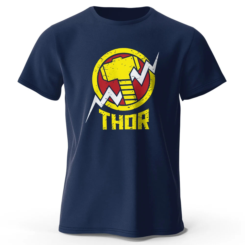 Czarny T-shirt Thor – vintage’owe logo młota i błyskawicy
