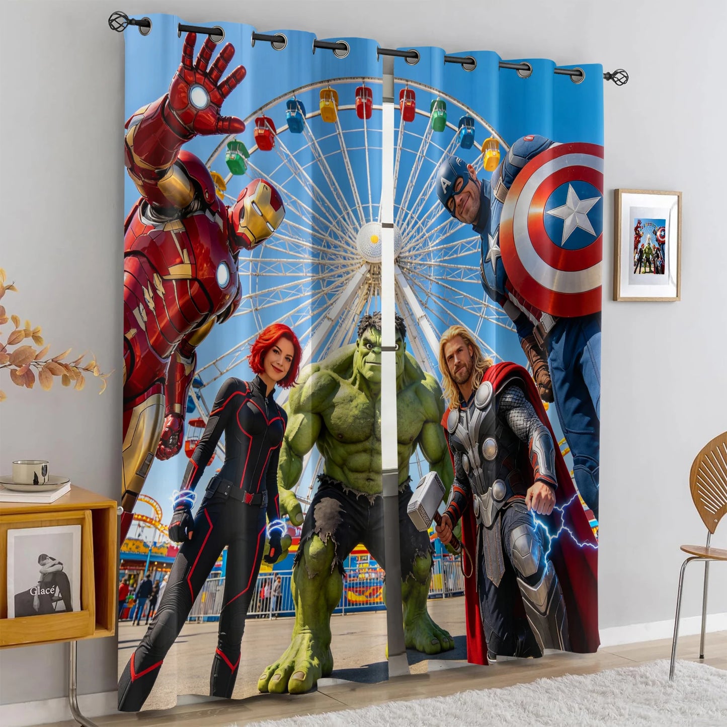 Zasłony Avengers Superhero – zaciemniające, drużyna w błękicie