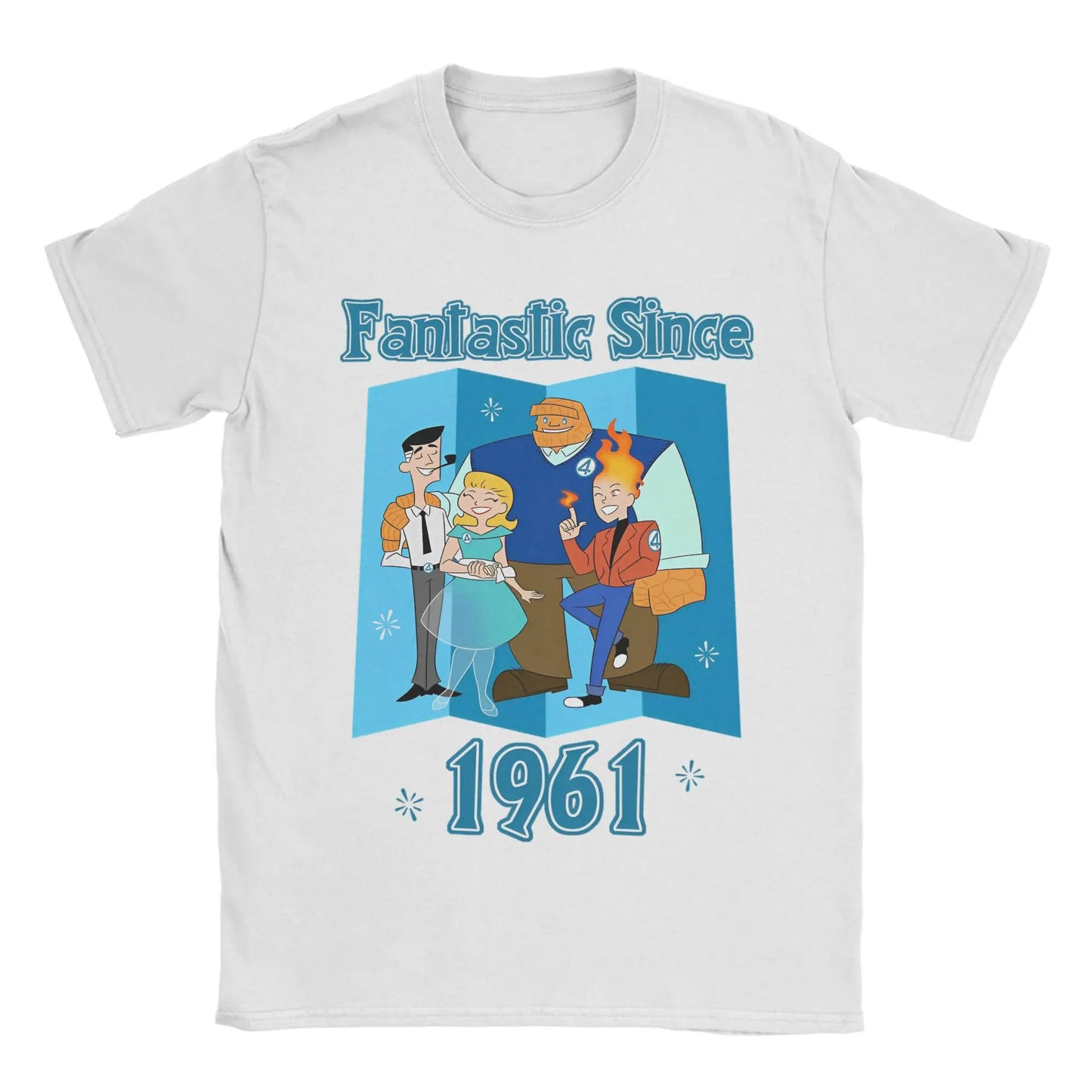 T-shirt The Fantastic 4 First Steps – retro niebieski plakat, unisex