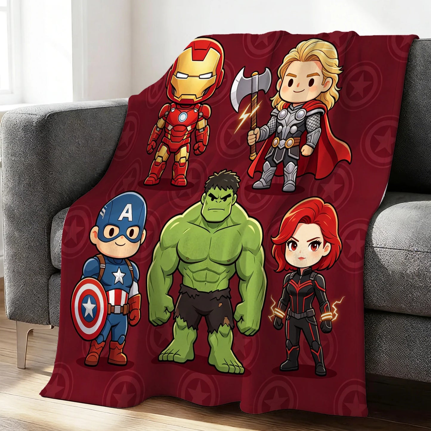 Koc polarowy Avengers Chibi – bordowa drużyna