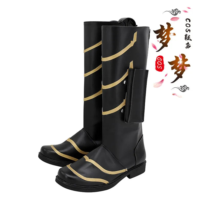 Fantazyjne buty cosplay – czarno-złota skóra w zygzaki (damskie)