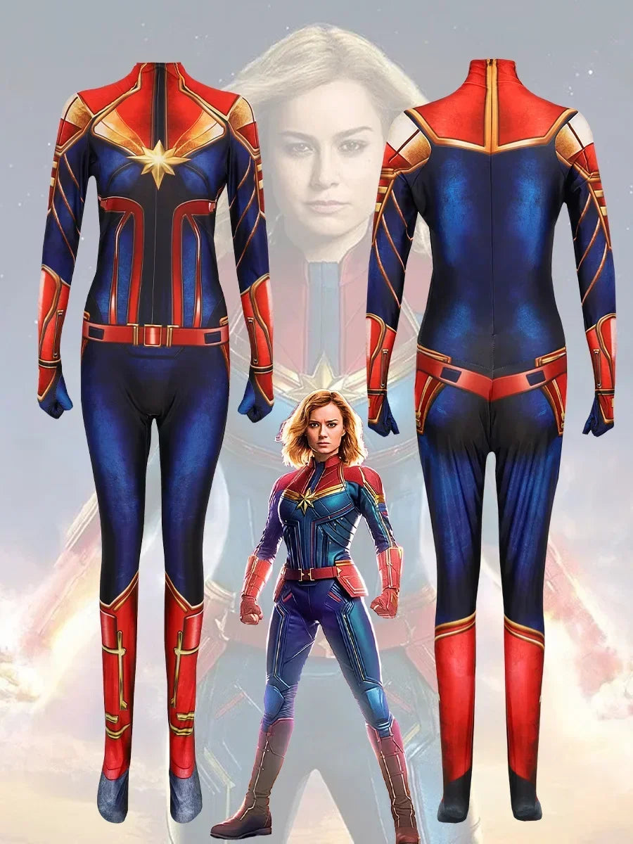 Kostium Captain Marvel – niebiesko-czerwono-złoty kombinezon
