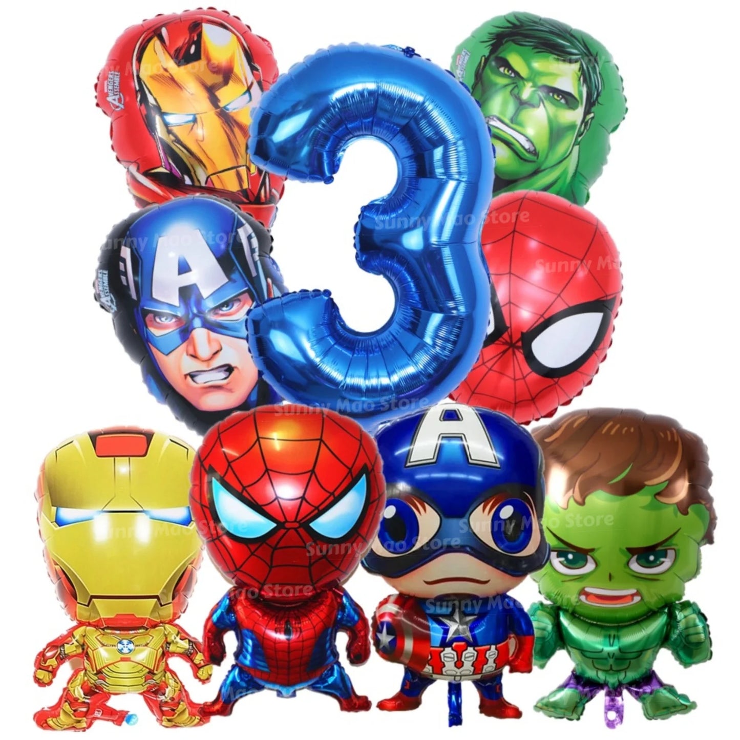 Zestaw dekoracji urodzinowych Avengers – balony z cyframi Iron Man Spider-Man