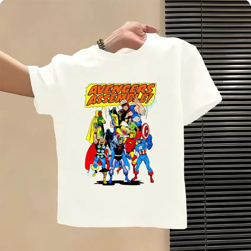 Dziecięcy T-shirt Avengers - wzór z postaciami, biały