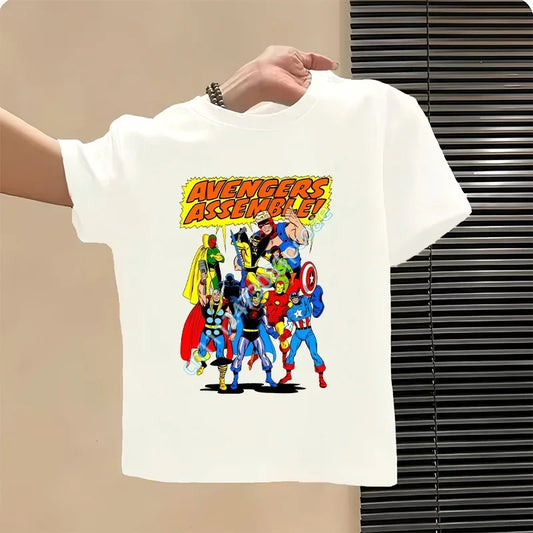 Dziecięcy T-shirt Avengers - wzór z postaciami, biały