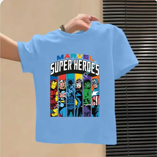 Dziecięcy T-shirt Avengers Super Heroes Portraits - błękitny