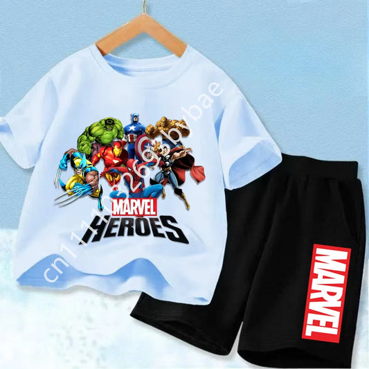 Dziecięcy T-shirt Avengers Marvel Heroes — biały komplet z grupą bohaterów
