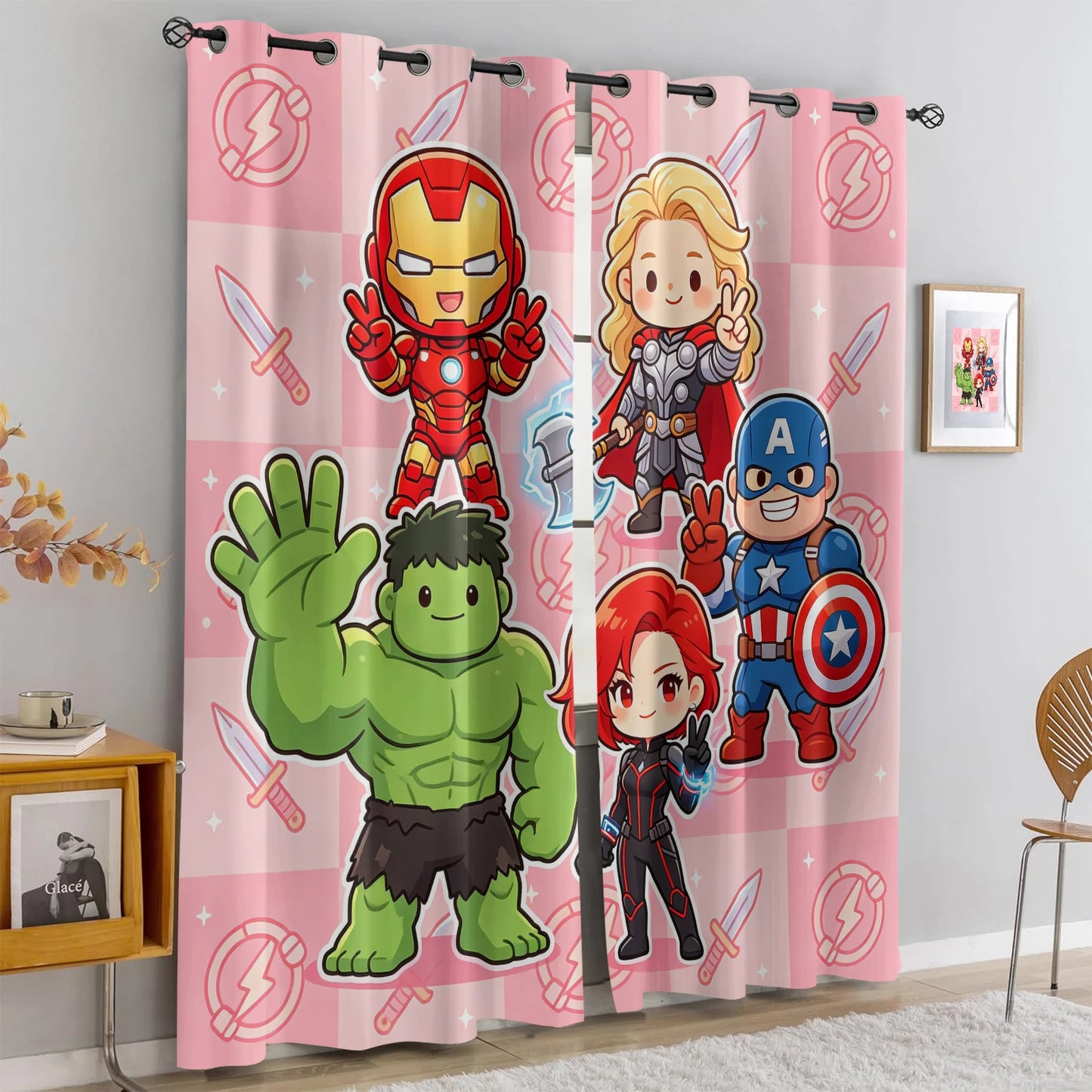 Zasłony Avengers Chibi – zaciemniające, różowe