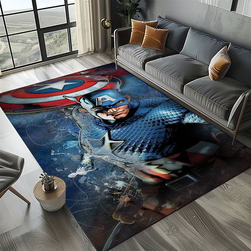 Dywan Avengers 3D – wzór z Captain America w ciemnoniebieskiej kolorystyce
