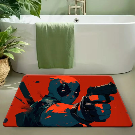 Dywanik Marvel Deadpool – minimalistyczny pomarańczowy projekt sylwetki