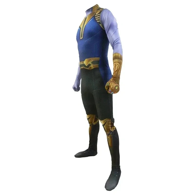 Strój Thanos – niebiesko-złoty kombinezon z rękawicą