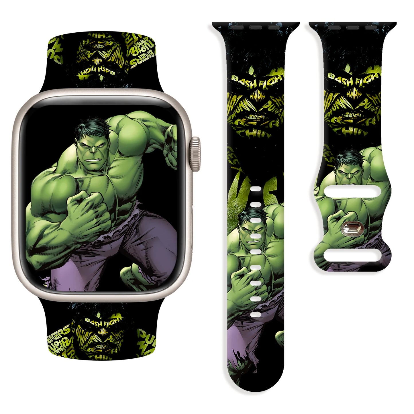 Pasek do Apple Watch Hulk – zaciśnięta pięść, czarne tło, Bash