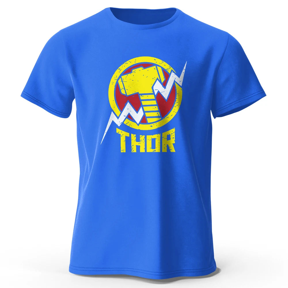 Czarny T-shirt Thor – vintage’owe logo młota i błyskawicy