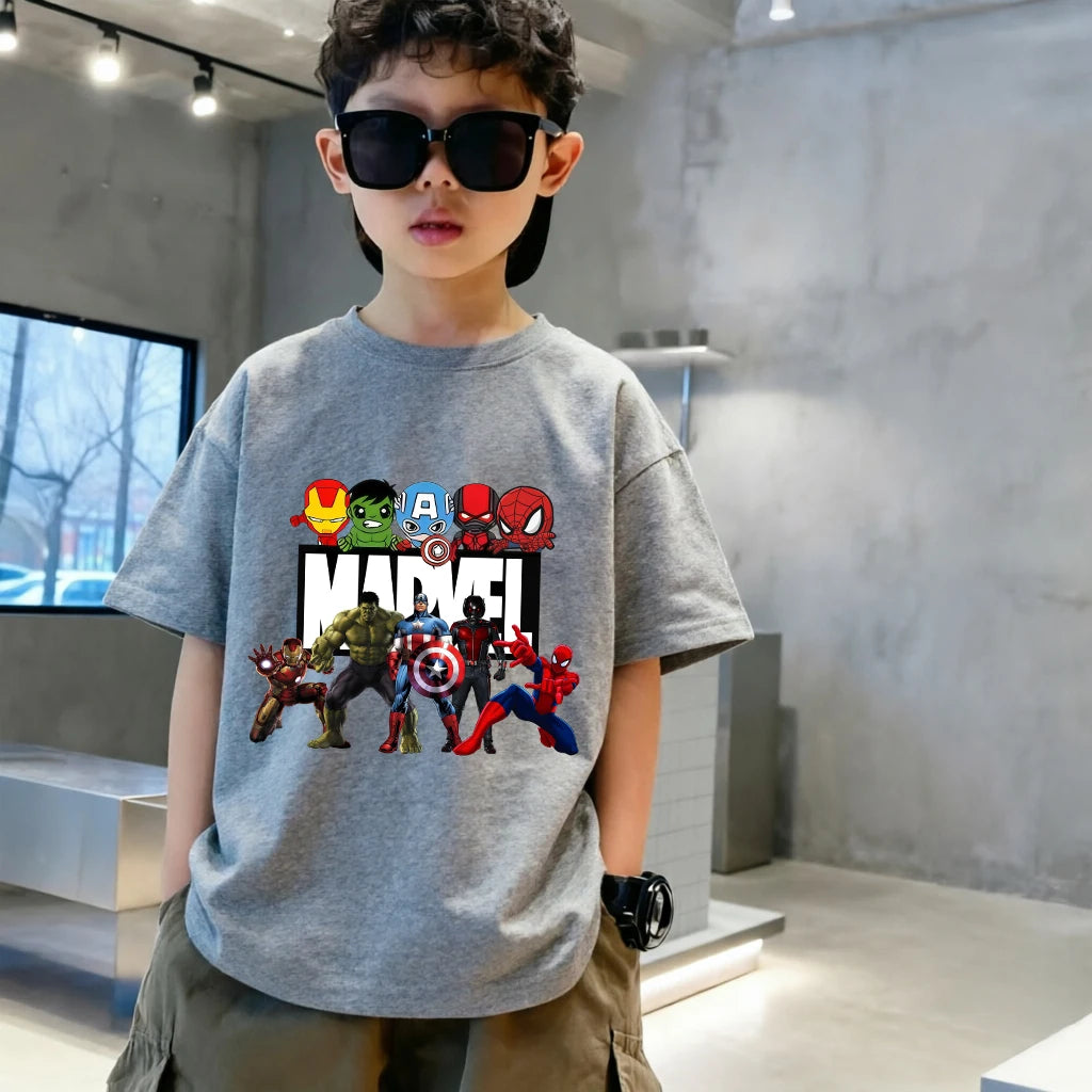 Dziecięcy T-shirt Marvel — wielokolorowa grupa postaci chibi