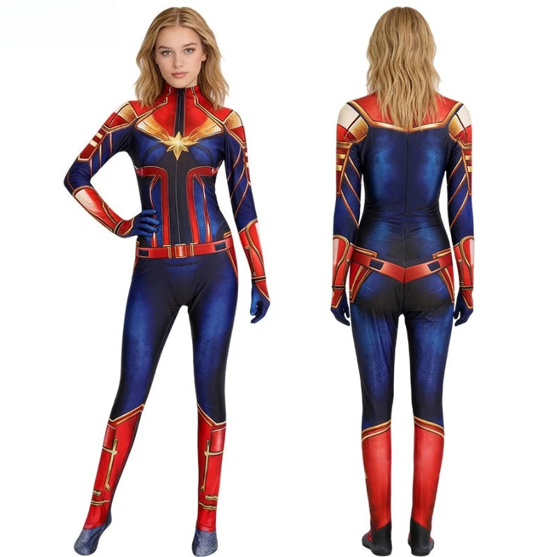 Kombinezon cosplayowy Captain Marvel – zentai, niebiesko-czerwony
