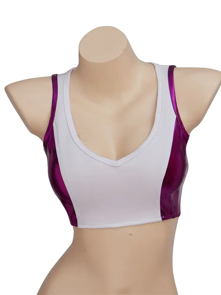 Sportowy top She-Hulk – biały i fioletowy crop top