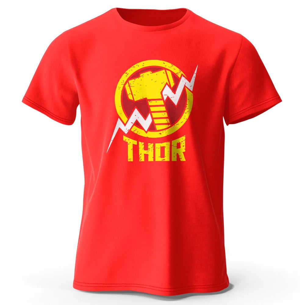 Czarny T-shirt Thor – vintage’owe logo młota i błyskawicy