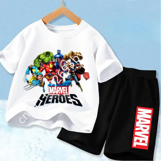 Dziecięcy T-shirt Avengers Marvel Heroes — biały komplet z grupą bohaterów, edycja 2