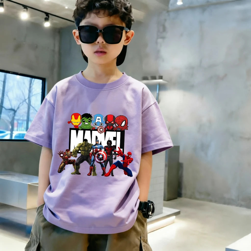 Dziecięcy T-shirt Marvel — wielokolorowa grupa postaci chibi