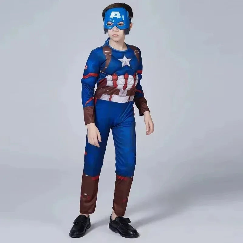 Kostium dziecięcy Captain America — kombinezon z tarczą, maską i peleryną